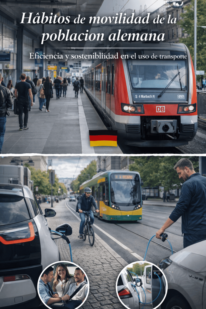 Hábitos de movilidad de la población alemana tren y bicicletas circulando por la ciudad