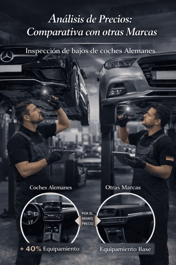 Mecánicos revisando coches en un elevador con una linterna