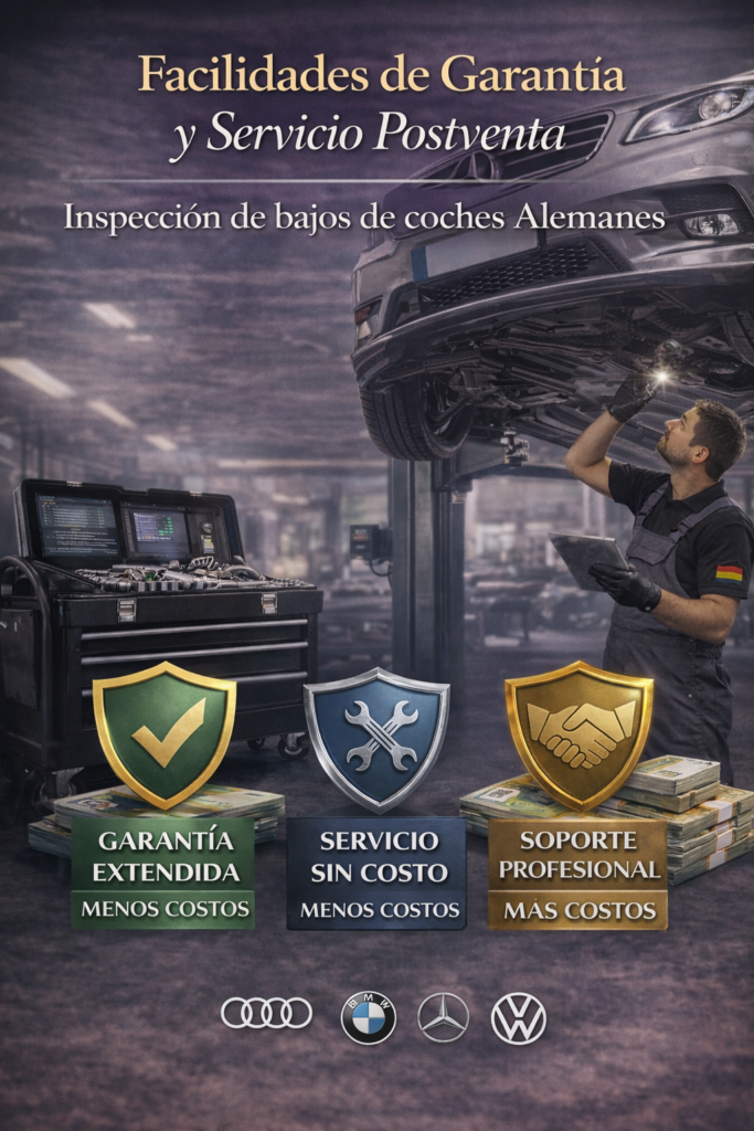 mecánico revisando coches alemanes por la parte de los bajos del mismo