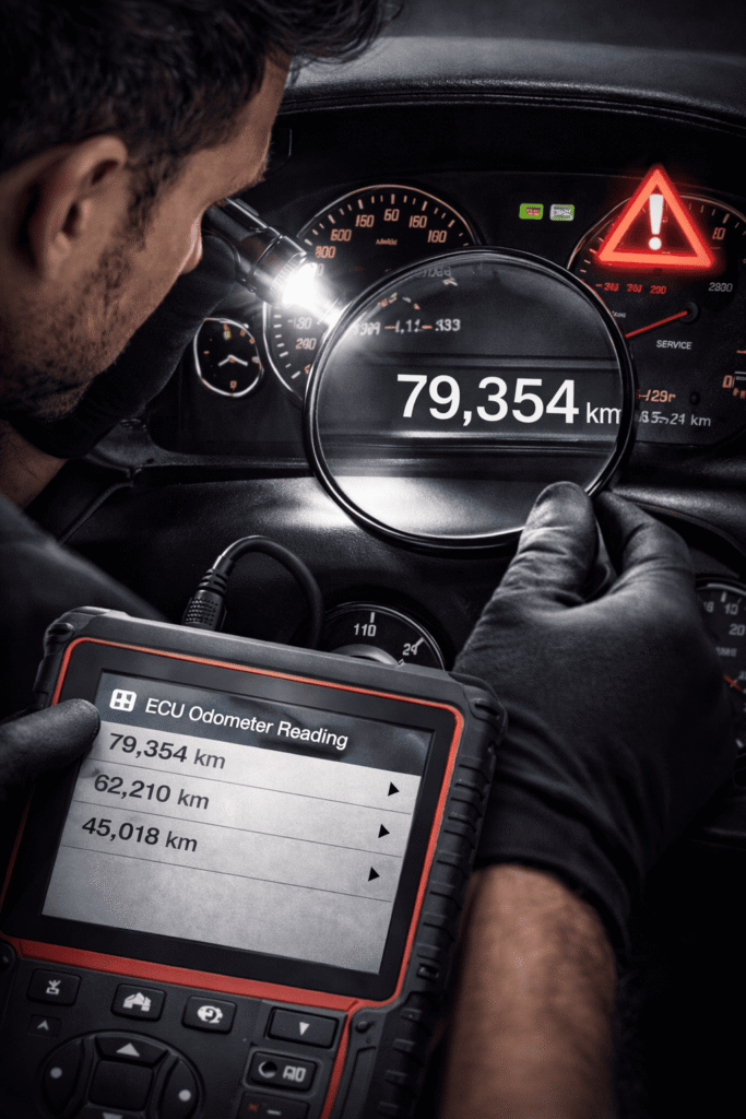 Inspección de kilómetros con maquina de diagnosis