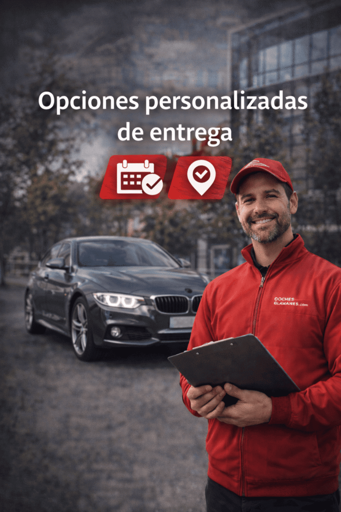 Operario de coches alemanes con una libreta en la mano entregando un BMW