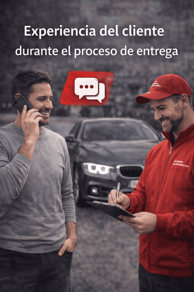 Operario de coches alemanes con un cliente a la hora de la entrega de un vehículo alemán