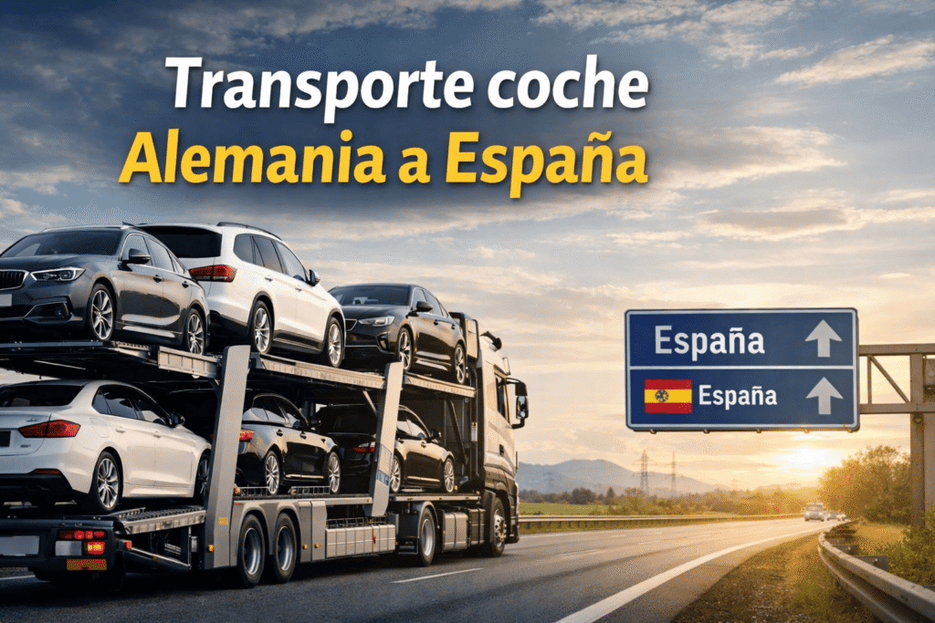 Camión transportando vehículos alemanes camino a España