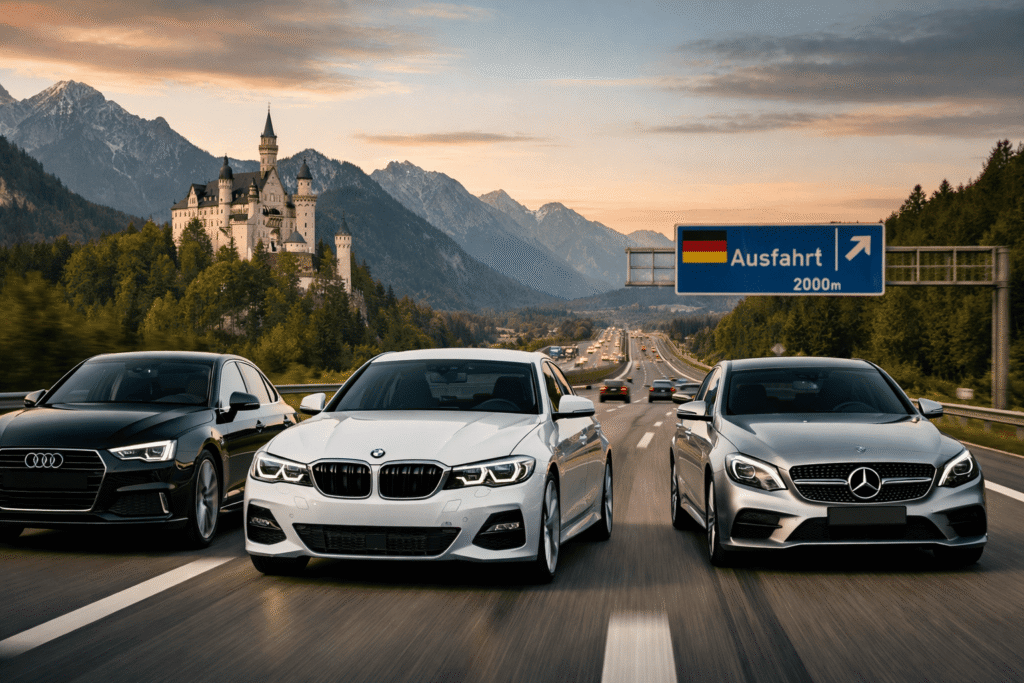 Tres coches alemanes por la autopista